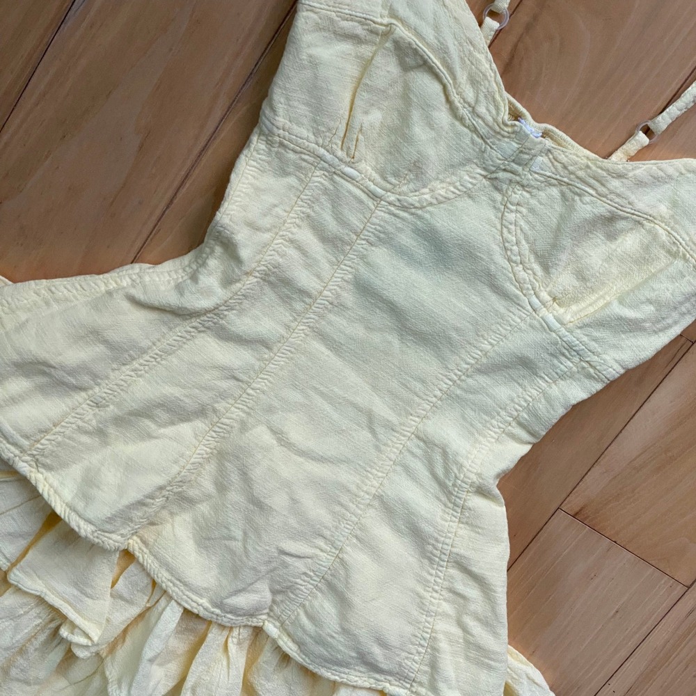 NWT 100 Cotton Coquette Soft Girl Yellow Skort Set Corset Peplum Ruffle Boutique - Picture 7 of 14